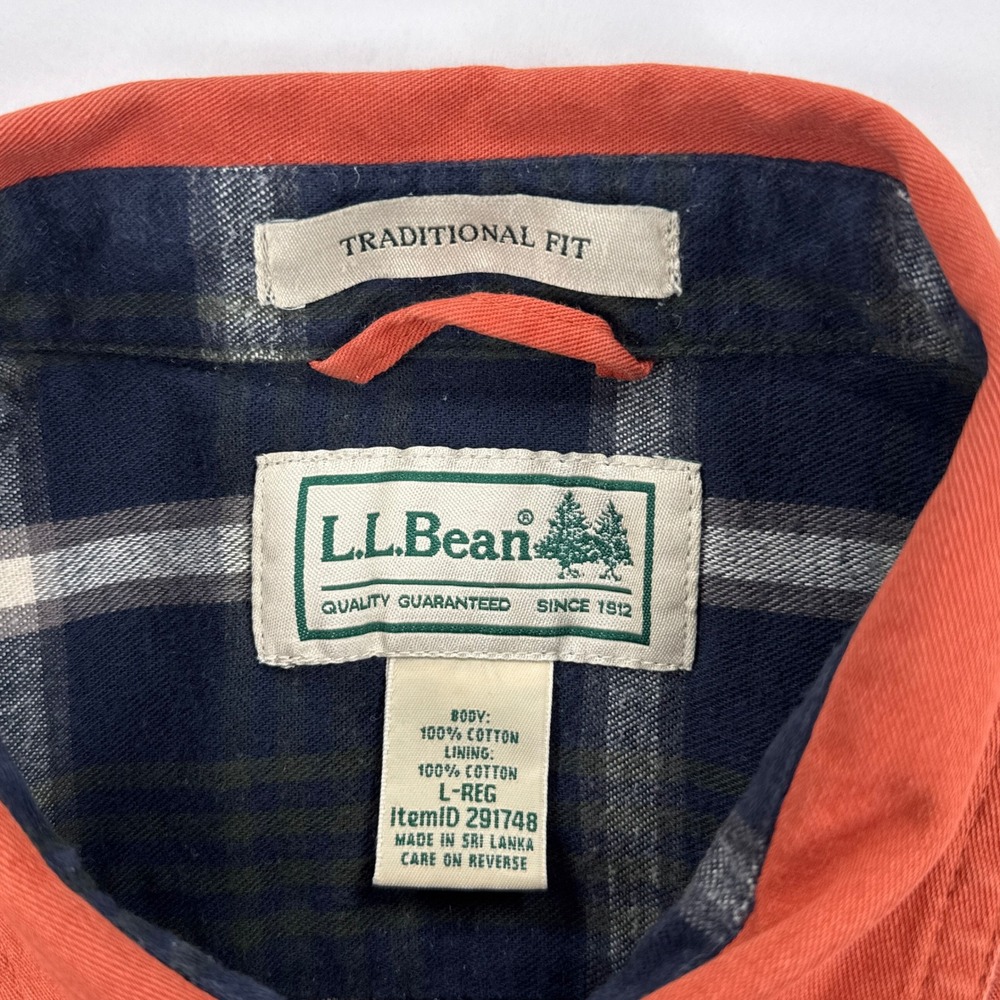LL Bean Men Large Flannel Lined Hurricane Shirt Jacket Rust Orange Plaid Shacket - Picture 4 of 8